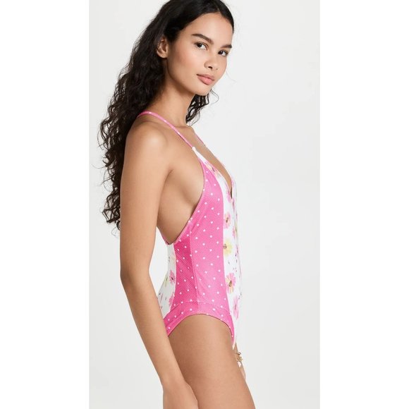 LoveShackFancy NWT Shailee One Piece Swimsuit in Bright Peony Multi size Large - Picture 3 of 10